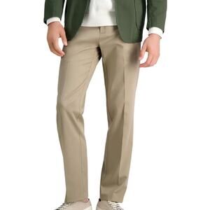 Haggar Men's Premium No Iron Straight Fit Flat Front Casual, British Khaki 40x30